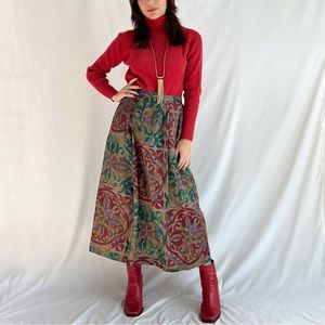 Vintage 1980s Brown/Rainbow Art Nouveau Printed Maxi Skirt Size 27” waist